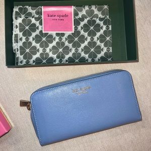 Blue leather Kate Spade Wallet with box & tissue paper